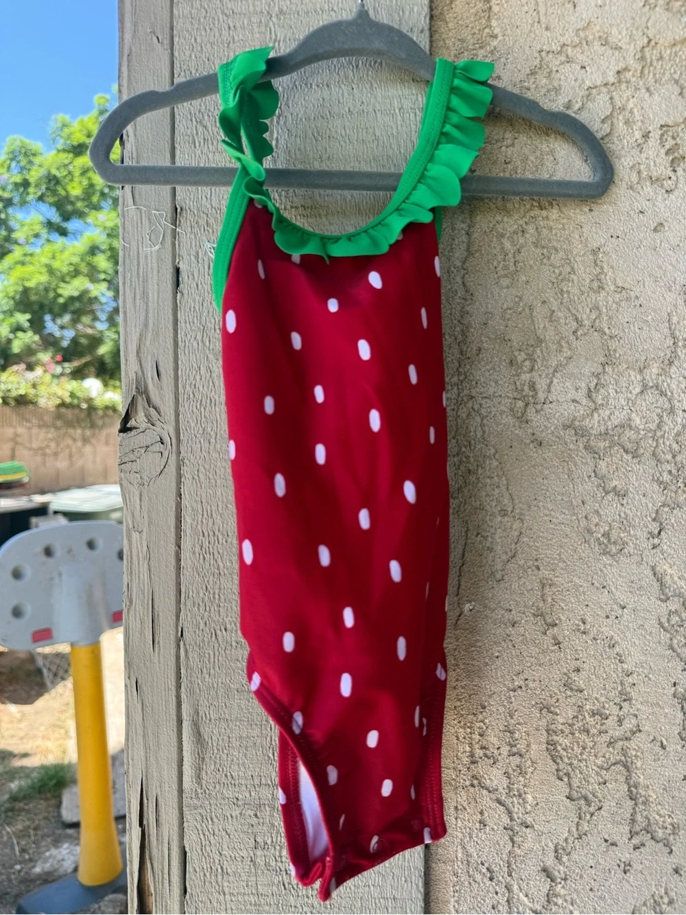 Old Navy Red Polka Dot One-Piece Swimsuit with Green Ruffle Trim